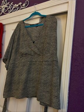 Apostrophe Black and White Polka Dot Wrap Blouse